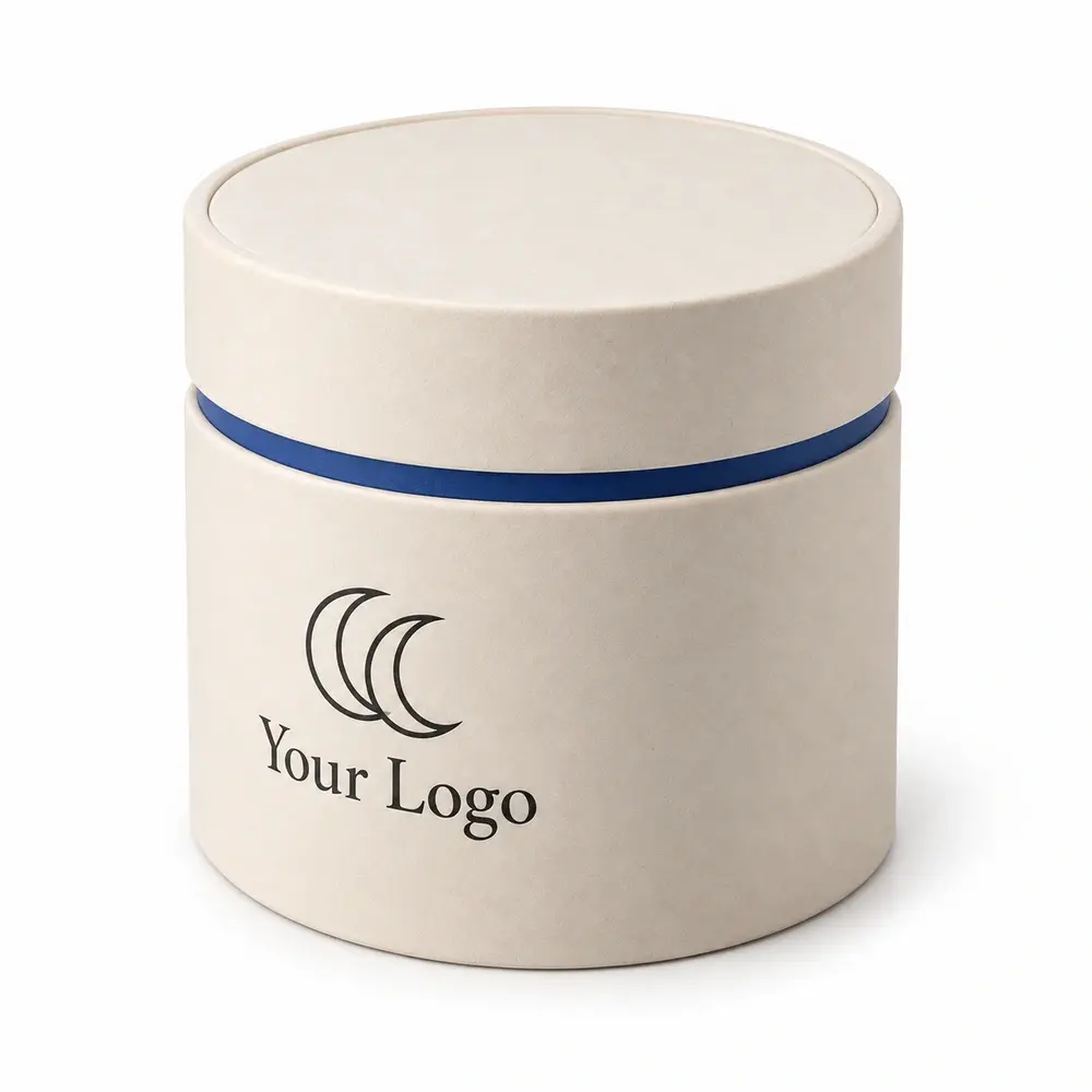 Alternate view of the cream with royal blue accents shoulder paper tubes with Your Logo artwork