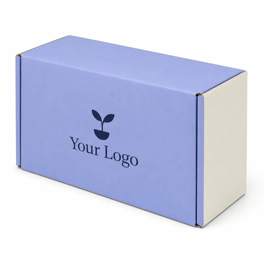 Alternate view of the periwinkle with ivory accents side-loading mailers with Your Logo artwork