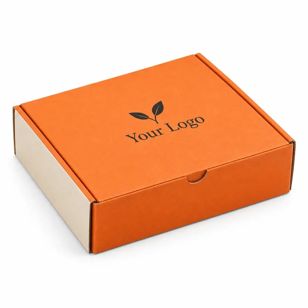 Alternate view of the tangerine with cream accents tabbed subscription mailers with Your Logo artwork