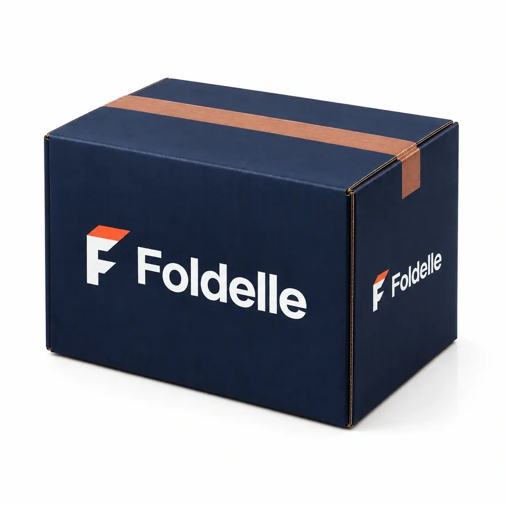 Alternate view of the navy with copper accents regular slotted shippers with Foldelle artwork