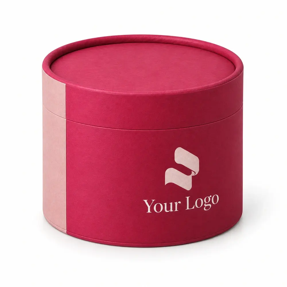Alternate view of the raspberry with blush accents paper end-cap tubes with Your Logo artwork