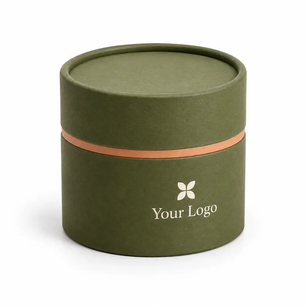 Alternate view of the olive green with apricot accents shoulder paper tubes with Your Logo artwork