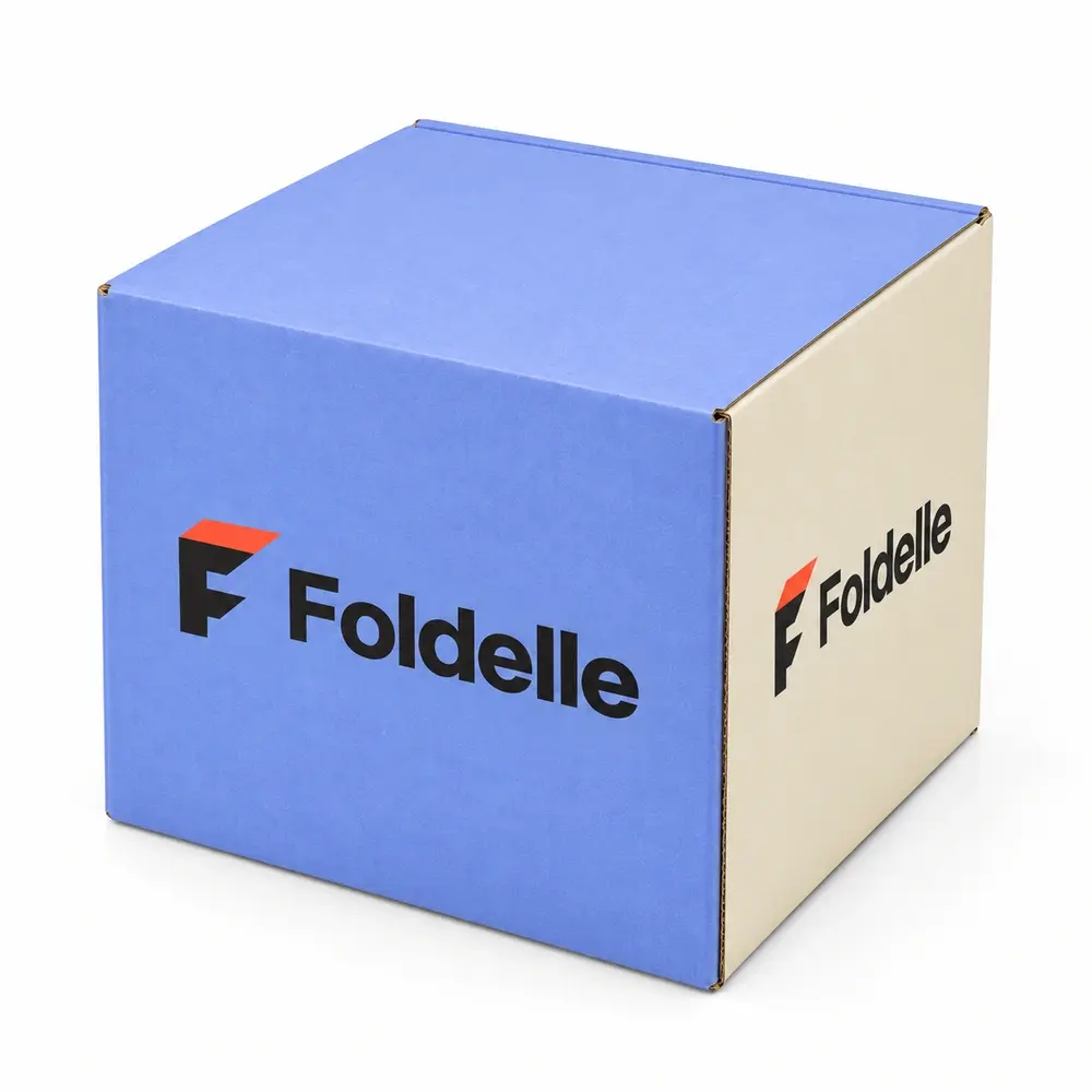 Alternate view of the periwinkle with ivory accents full-overlap shippers with Foldelle artwork