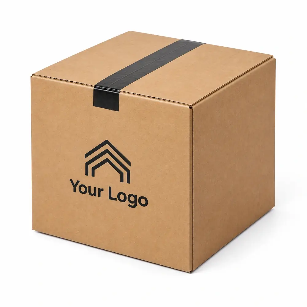 Alternate view of the warm kraft brown with black accents regular slotted shippers with Your Logo artwork