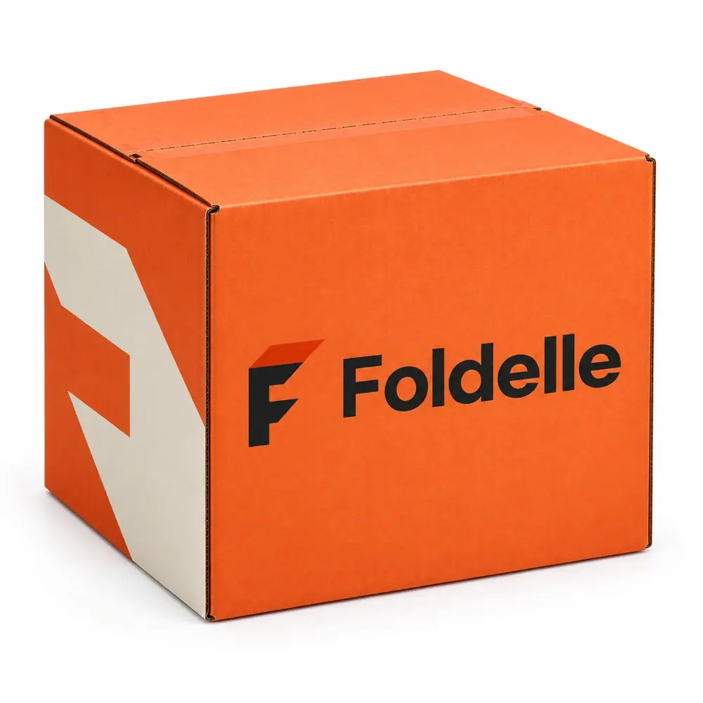 Alternate view of the tangerine with cream accents return shipping cartons with Foldelle artwork