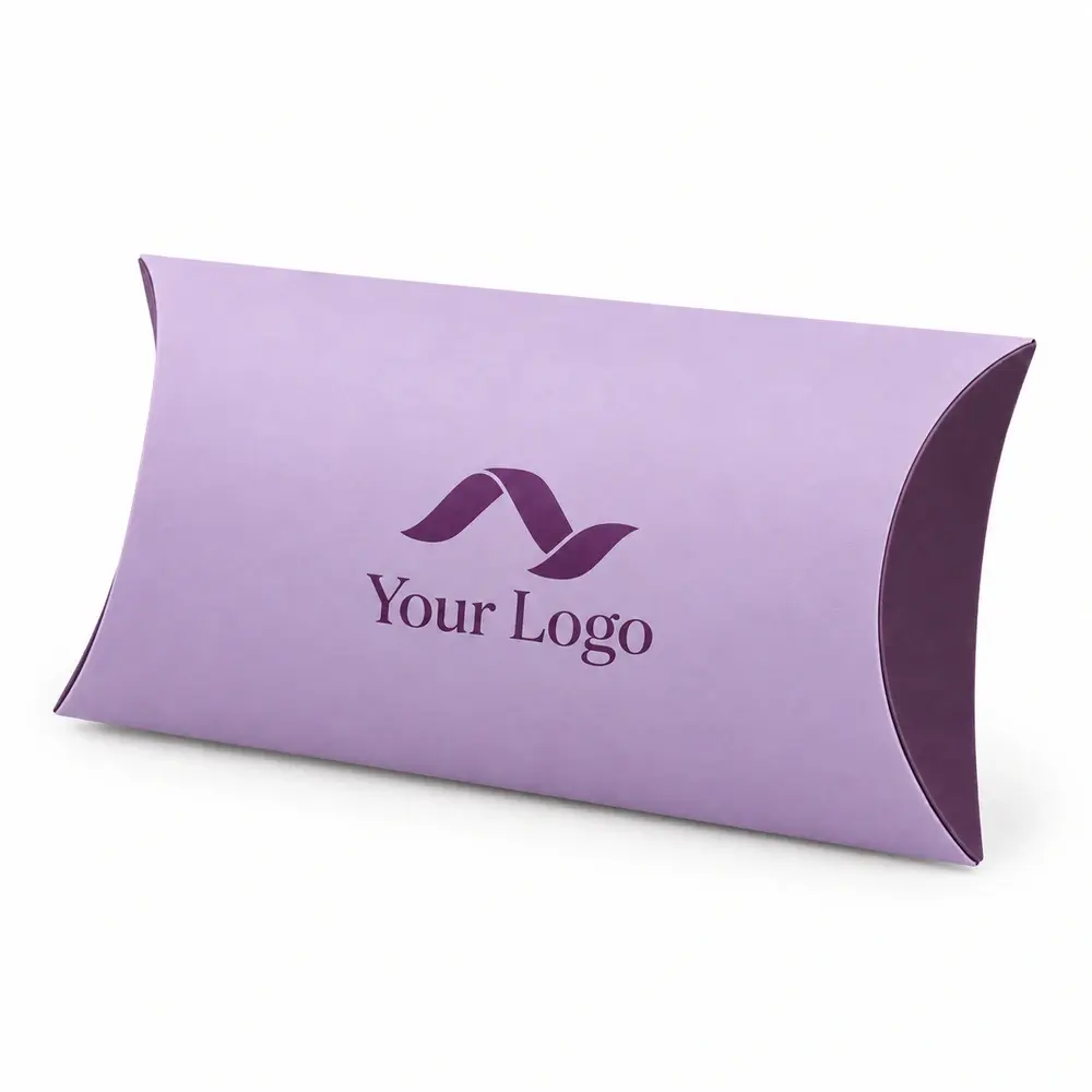 Alternate view of the powder lilac with aubergine accents pillow packs with Your Logo artwork